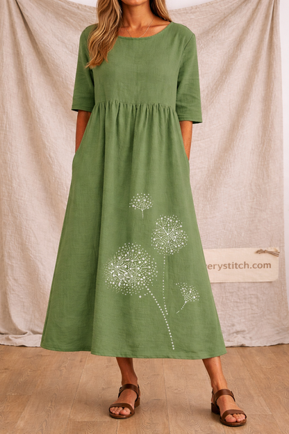 Dandelion Print Relaxed Midi Dress