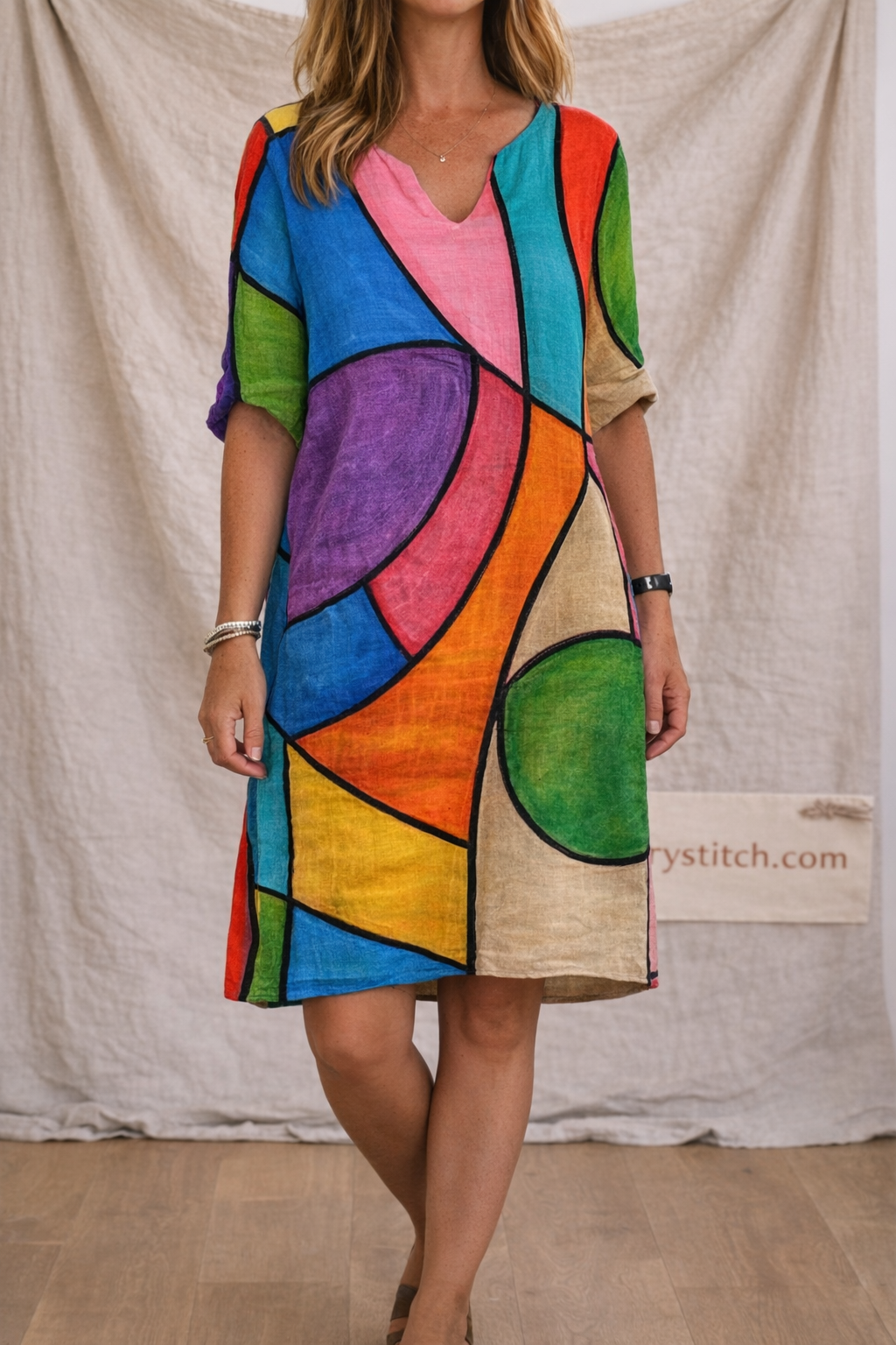 Abstract Tree Print V-Neck Mini Dress