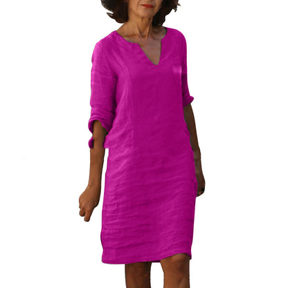 European And American Style With Pockets Spring And Summer Wash Wrinkle Small V-neck Dress