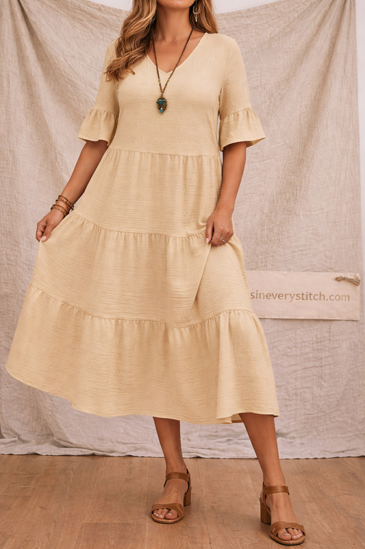 Classic Tiered Ruffle Sleeve Midi Dress