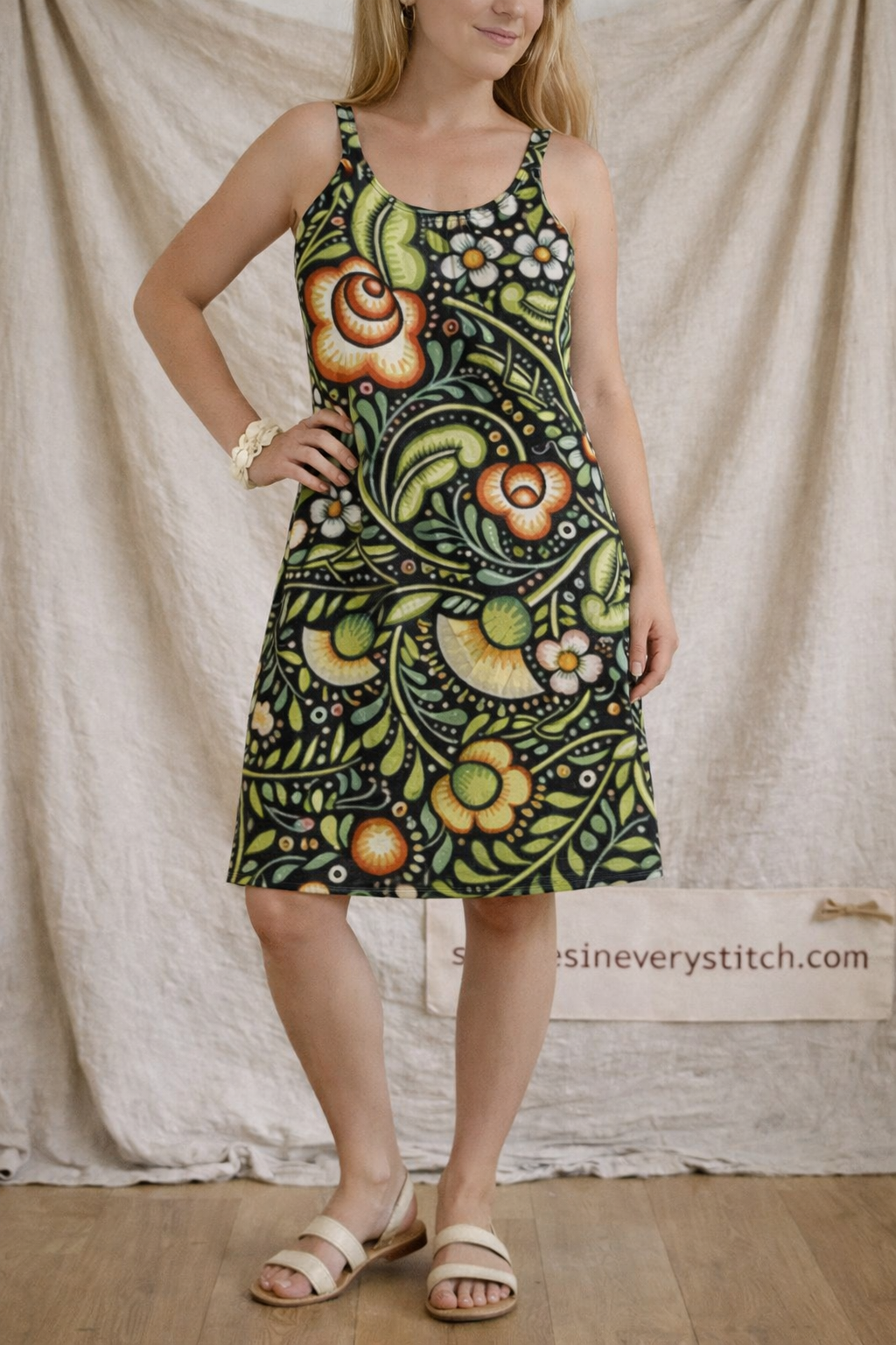 Retro Print Sleeveless A-Line Mini Dress