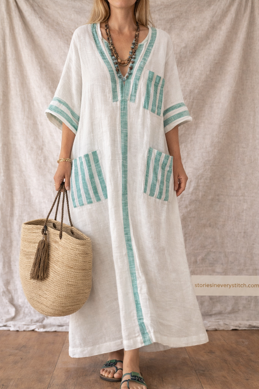 Boho Stripe Patch Pocket Maxi Dress