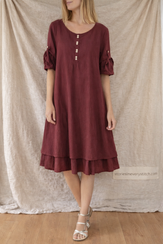 Button Detail Short Sleeve Midi Dress