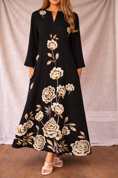Elegant Bloom V-Neck Maxi Dress