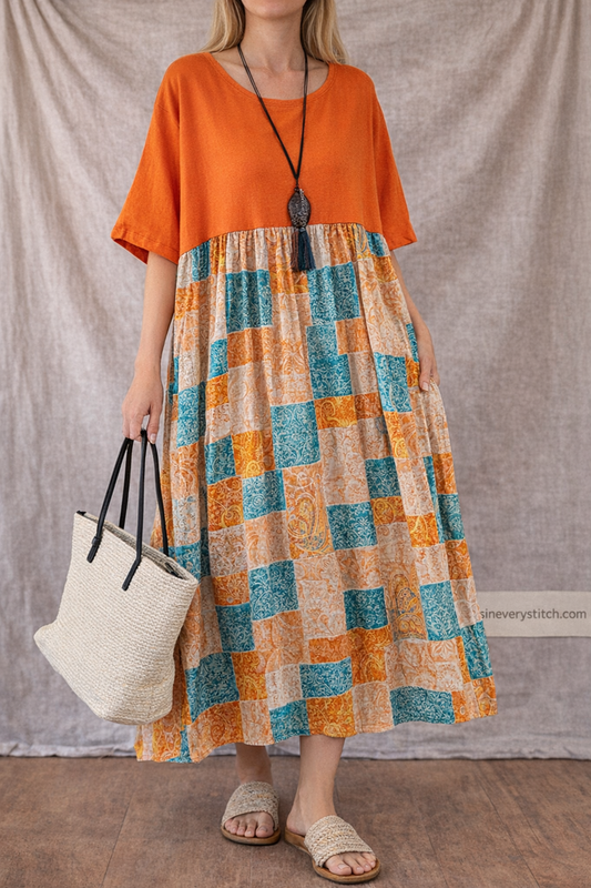 Patchwork Pop Oversized Midi Dress