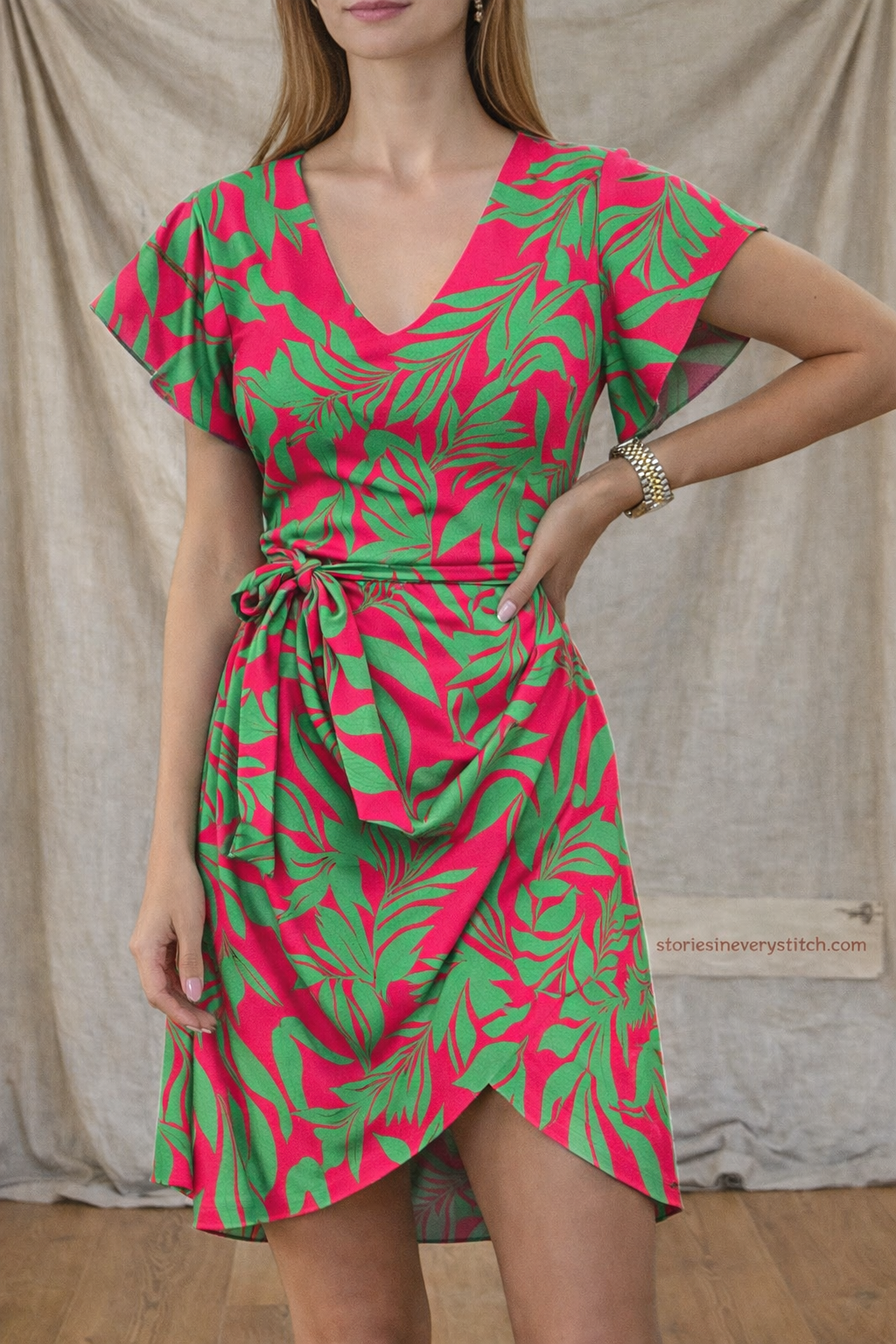 Printed Tie Waist Mini Dress