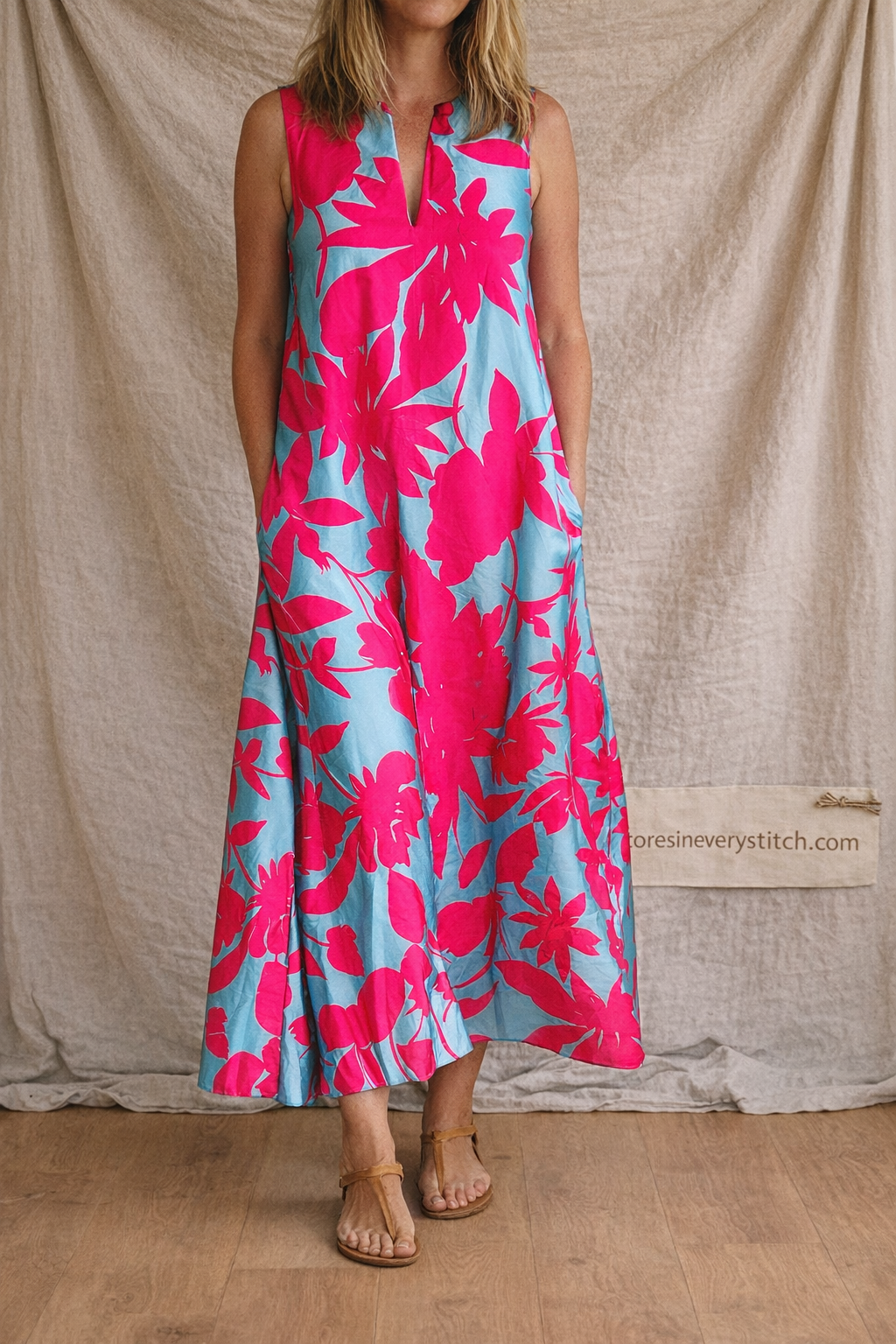 Abstract Print Sleeveless Flowy Maxi Dress