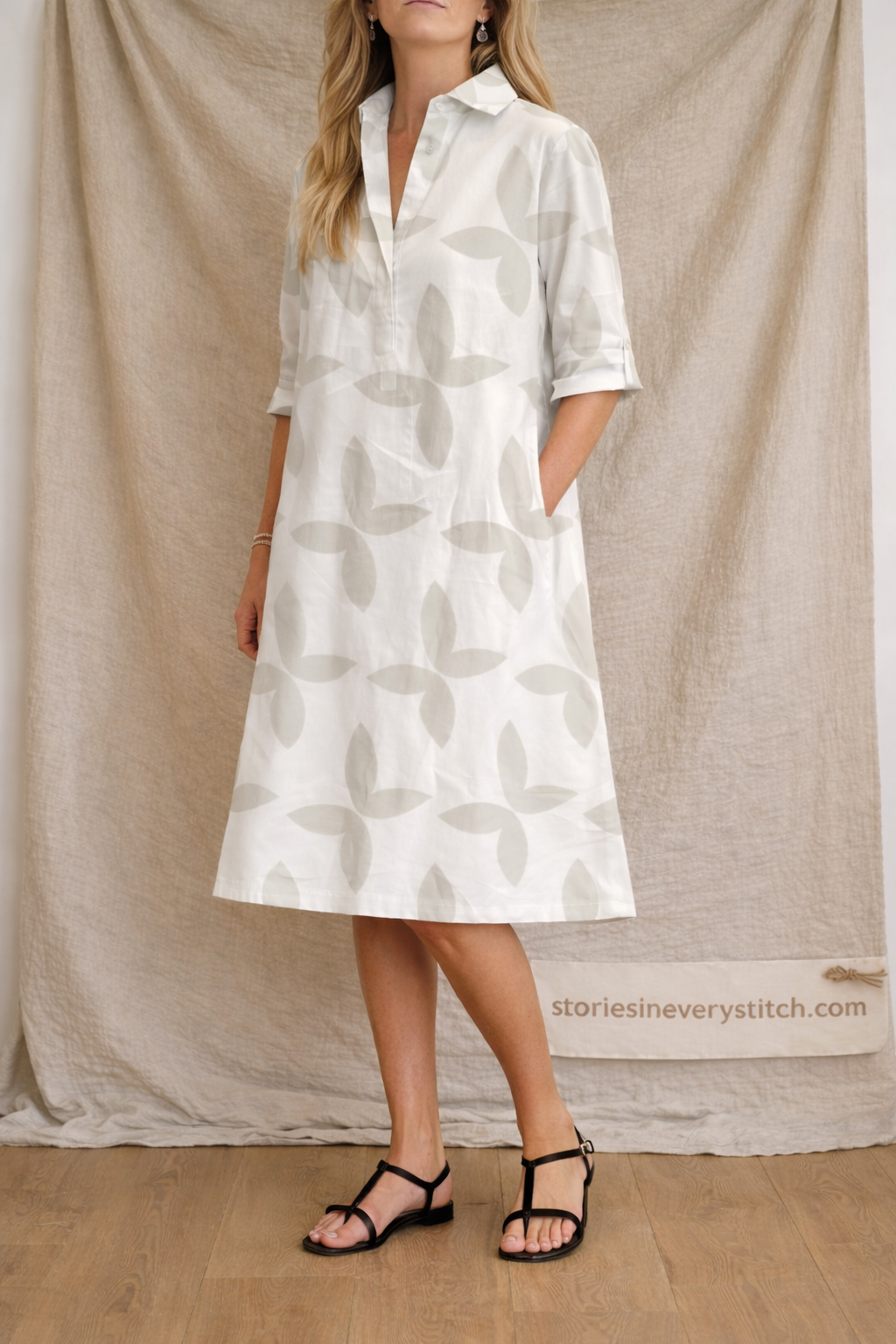 Colorblock Button Shirt Midi Dress
