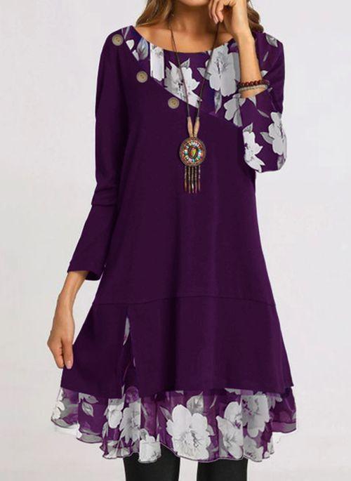 Fashion Chiffon Print Loose Plus Size Dress