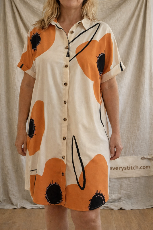 Abstract Dot Button Shirt Mini Dress