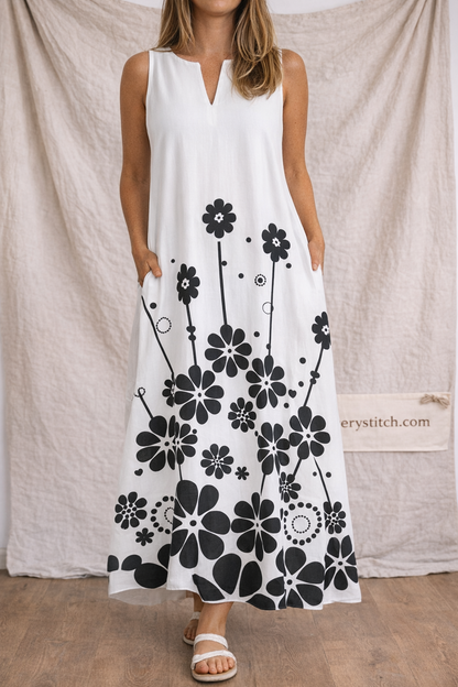 Sleeveless Floral Print A-Line Maxi Dress