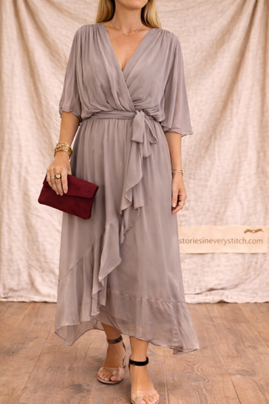 Grace Flow V-Neck Chiffon Midi Dress