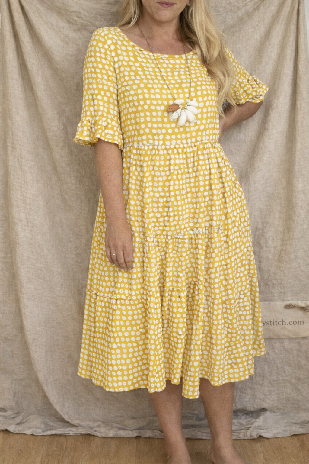 Petal Dot Ruffle Sleeve Midi Dress