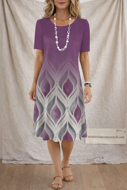Printed Short Sleeve Midi Dress