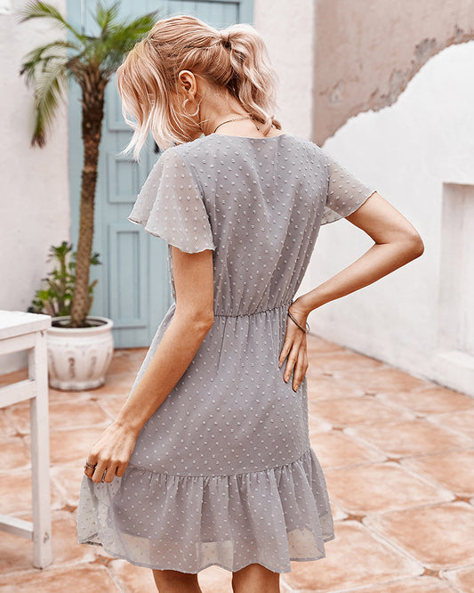 Fashion Summer Ruffles Solid Color Dress