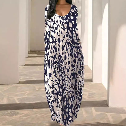 European And American New Pocket Round Neck Printing Plus Size Dress