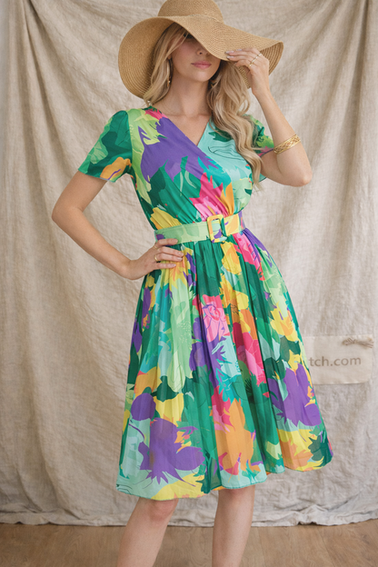 Printed Short Sleeve Midi Dress