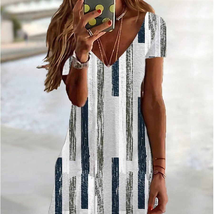 Women's Summer V-neck Plus Size Short Sleeve Dress