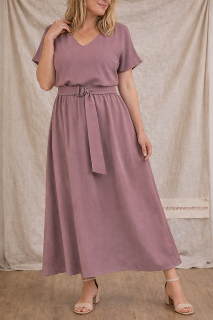 Classic V-Neck Belted Maxi Dress