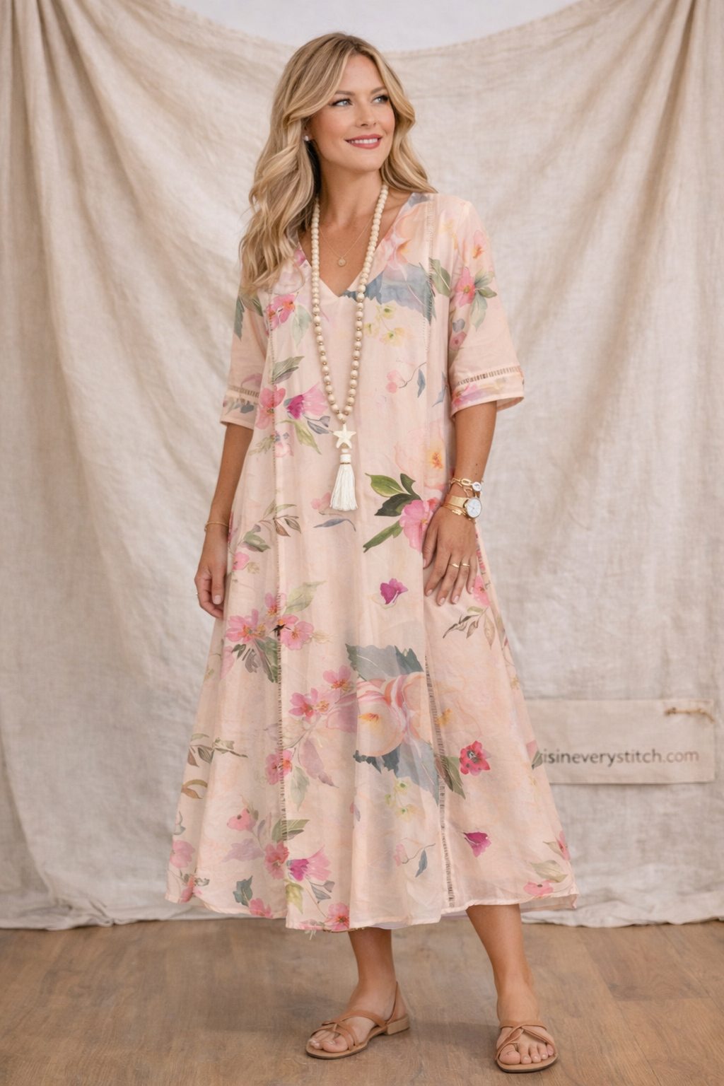 Floral V-Neck Button-Front Maxi Dress