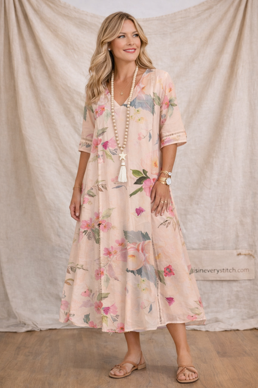 Floral V-Neck Button-Front Maxi Dress