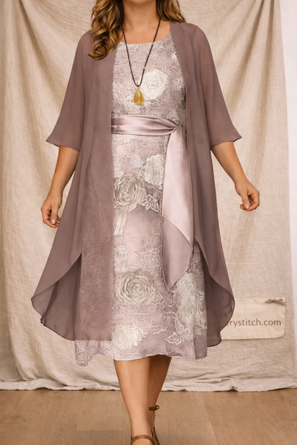 Plus Size Asymmetric Dress Set - Elegant