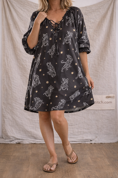 Tiger Print Loose Fit Boho Mini Dress