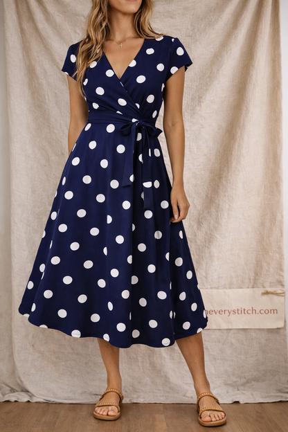 Polka Dot V-Neck Midi Dress
