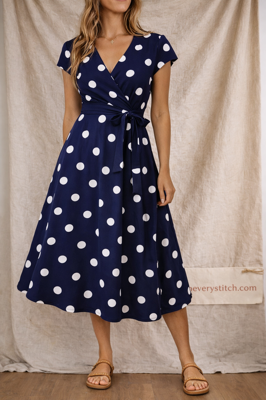 Polka Dot V-Neck Midi Dress