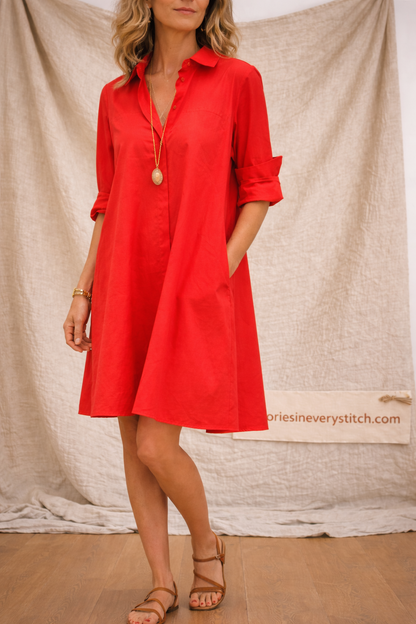Colorblock Button Shirt Midi Dress