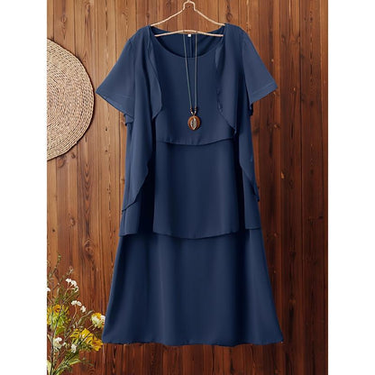 Chiffon Dress Chiffon Plus Size Crew Neck Short Sleeve