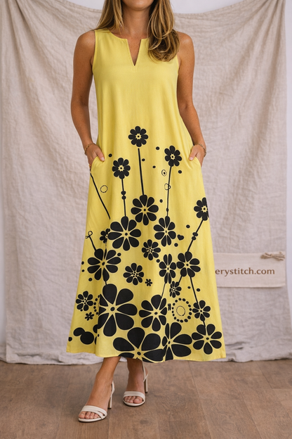 Sleeveless Floral Print A-Line Maxi Dress