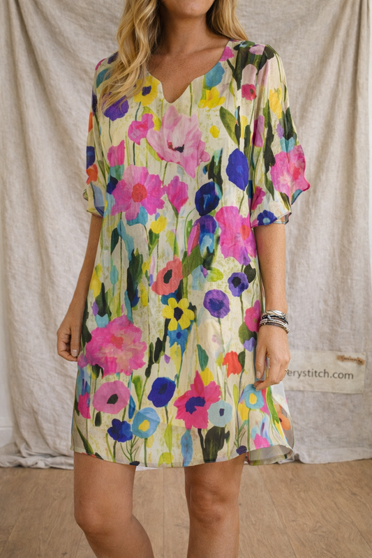 Printed V-Neck Mini Dress