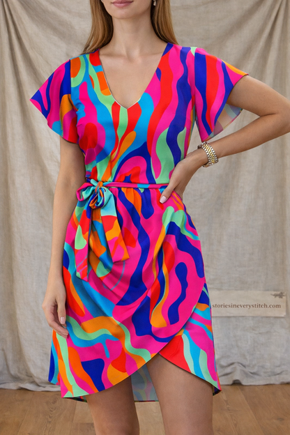Printed Tie Waist Mini Dress