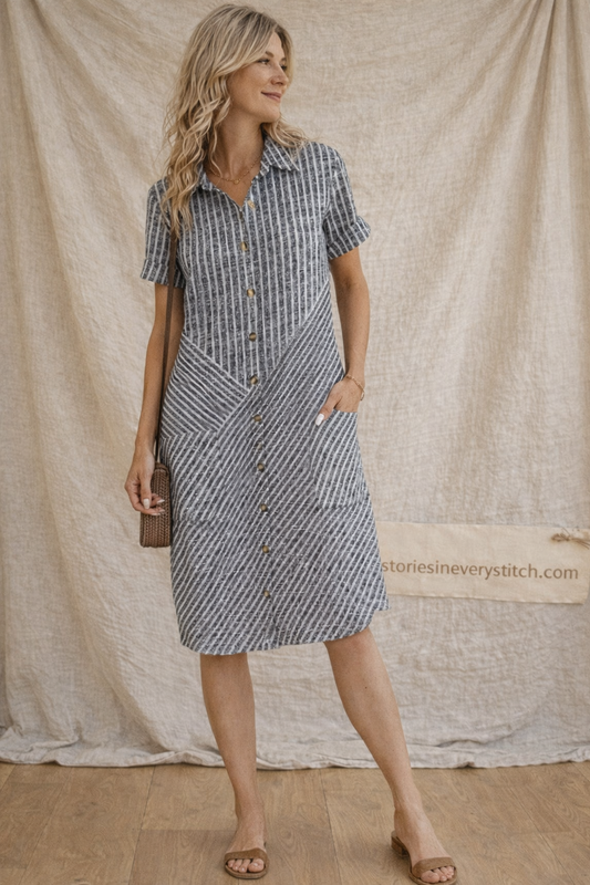 Striped Button-Front Shirt Dress