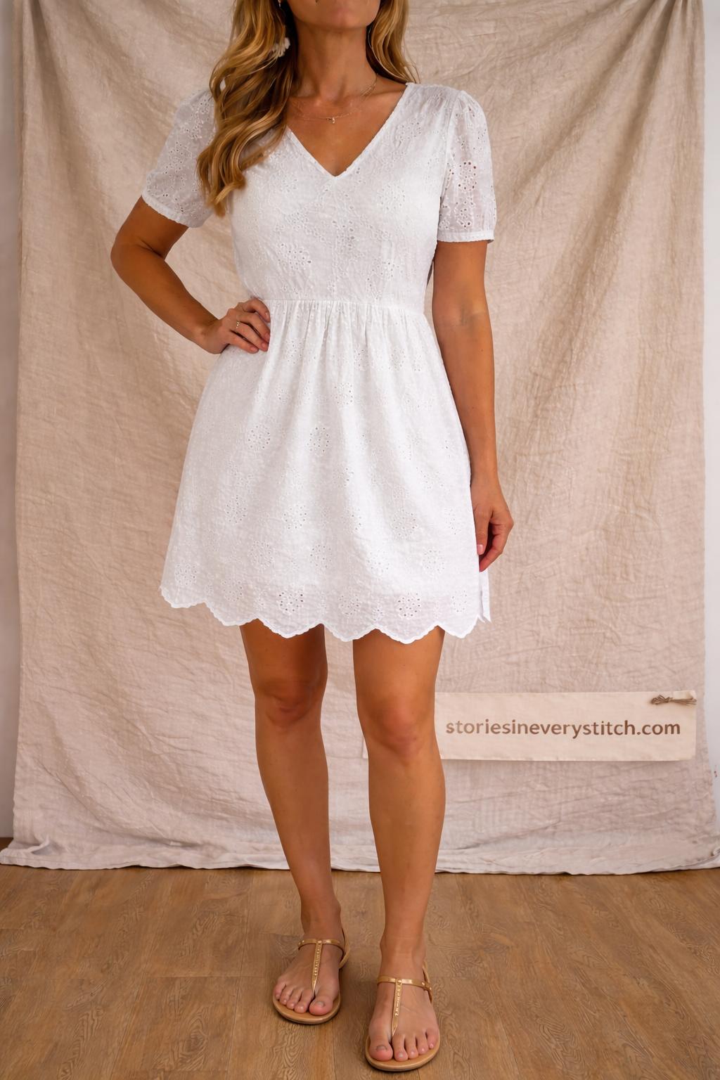 Lace V-Neck Short Sleeve Mini Dress