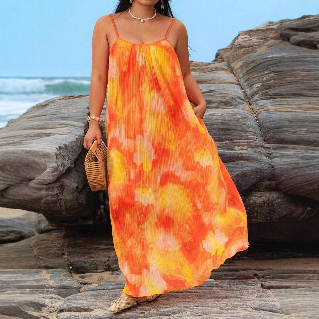 Womens Loose Casual Plus-Size Printed Dress