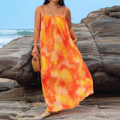 Womens Loose Casual Plus-Size Printed Dress