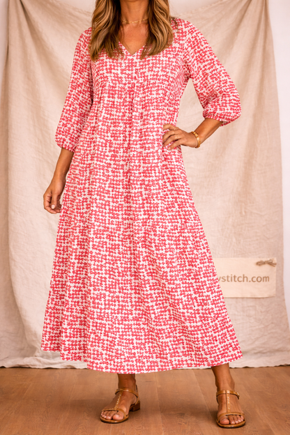 Puff Sleeve Dress - Geometric Print