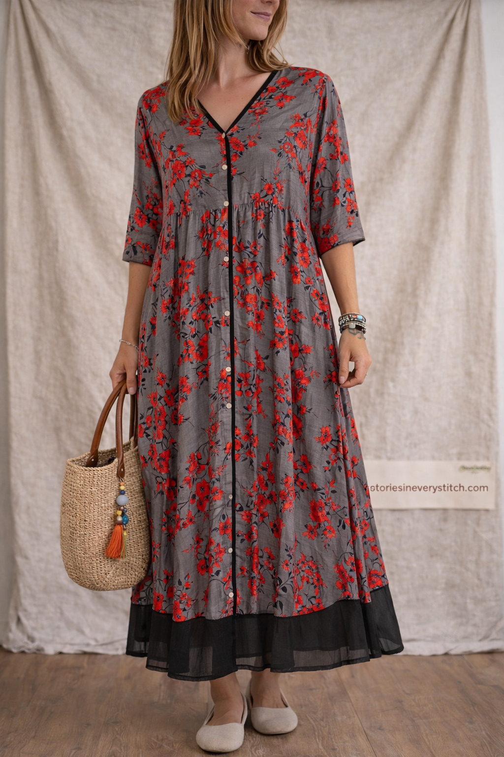 Vintage Bloom Button-Front Maxi Dress