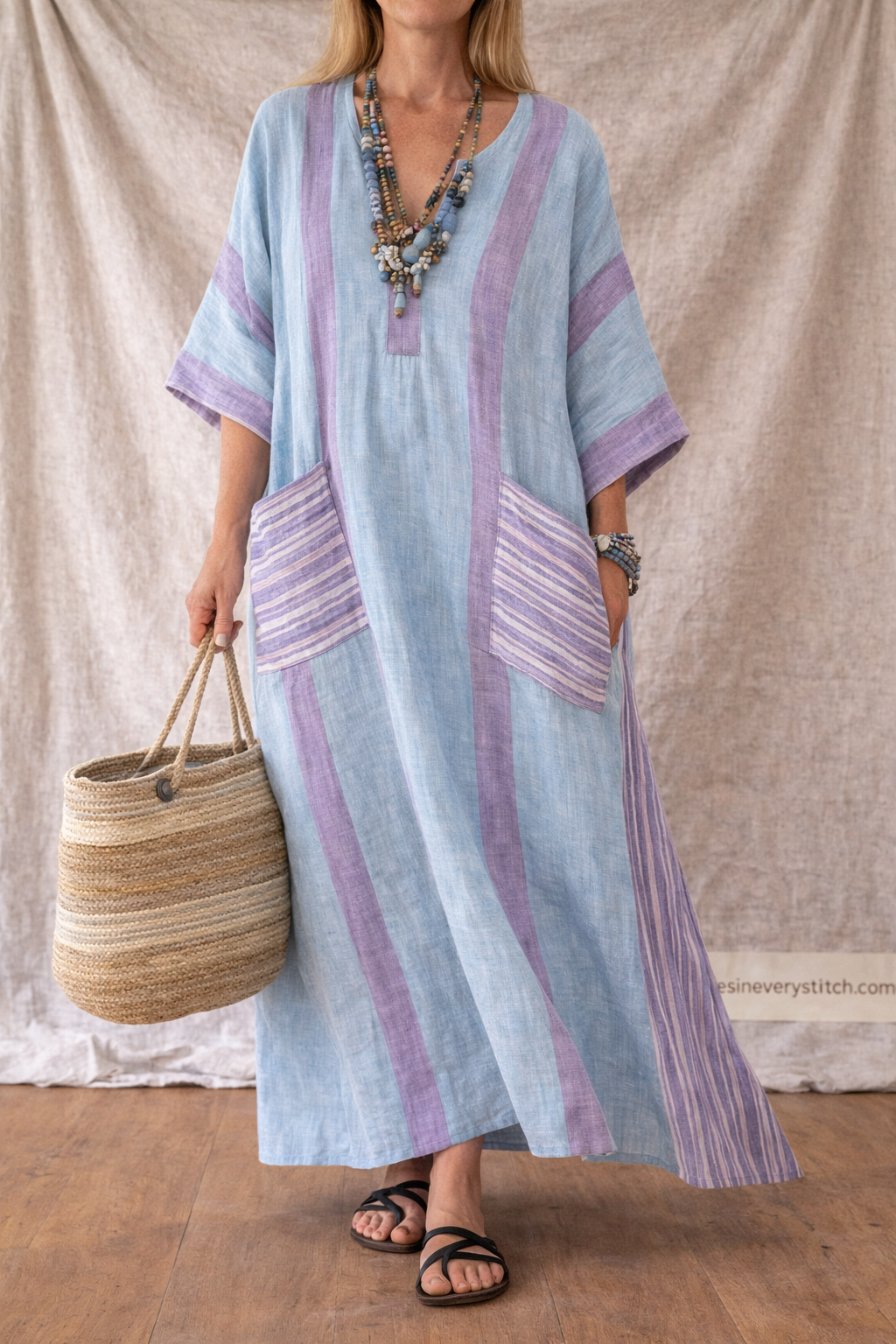 Boho Stripe Patch Pocket Maxi Dress