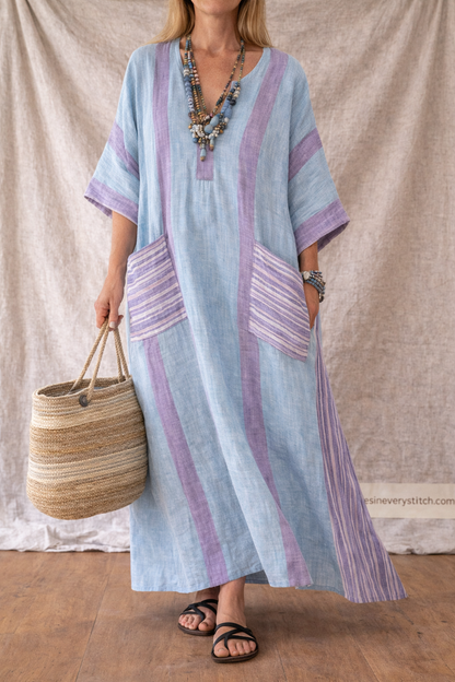 Boho Stripe Patch Pocket Maxi Dress