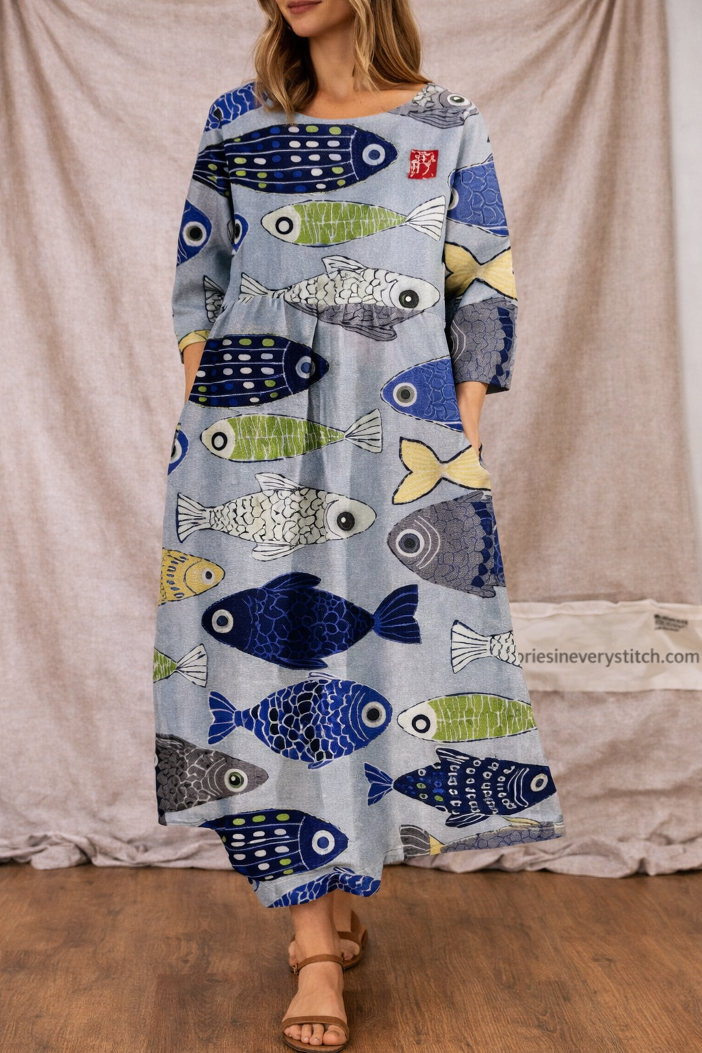 Women’s Vintage Floral Mixi Dress – Casual Loose Long Sleeve Summer Dress with Pockets