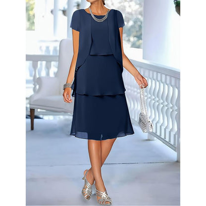 Chiffon Dress Chiffon Plus Size Crew Neck Short Sleeve