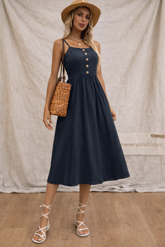 Olive Grove Button Front Midi Dress