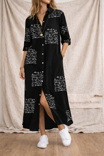 Urban Script Button-Front Maxi Dress