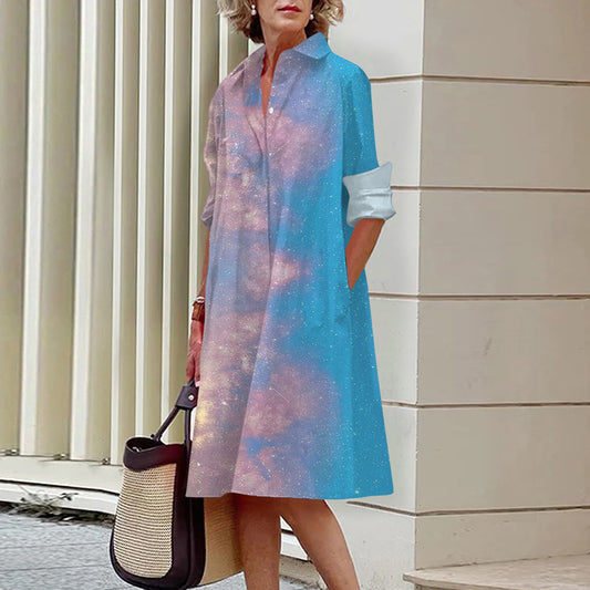 Colorful Blooming Summer Comfortable Shirt Dress