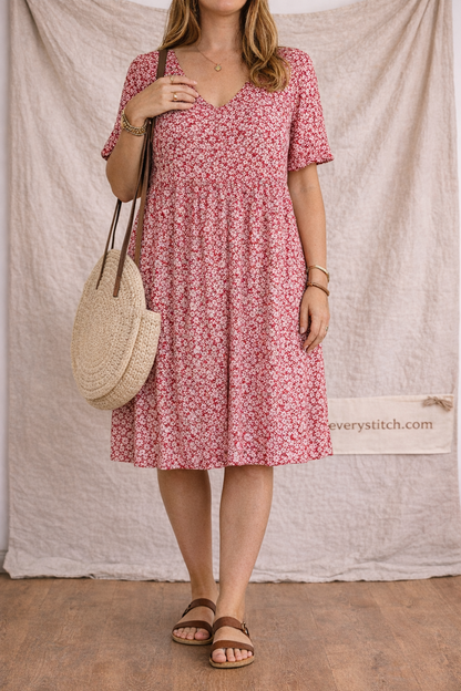 Floral V-Neck Ruffle Sleeve Midi Dress