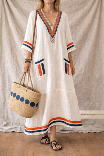 Boho Stripe Patch Pocket Maxi Dress