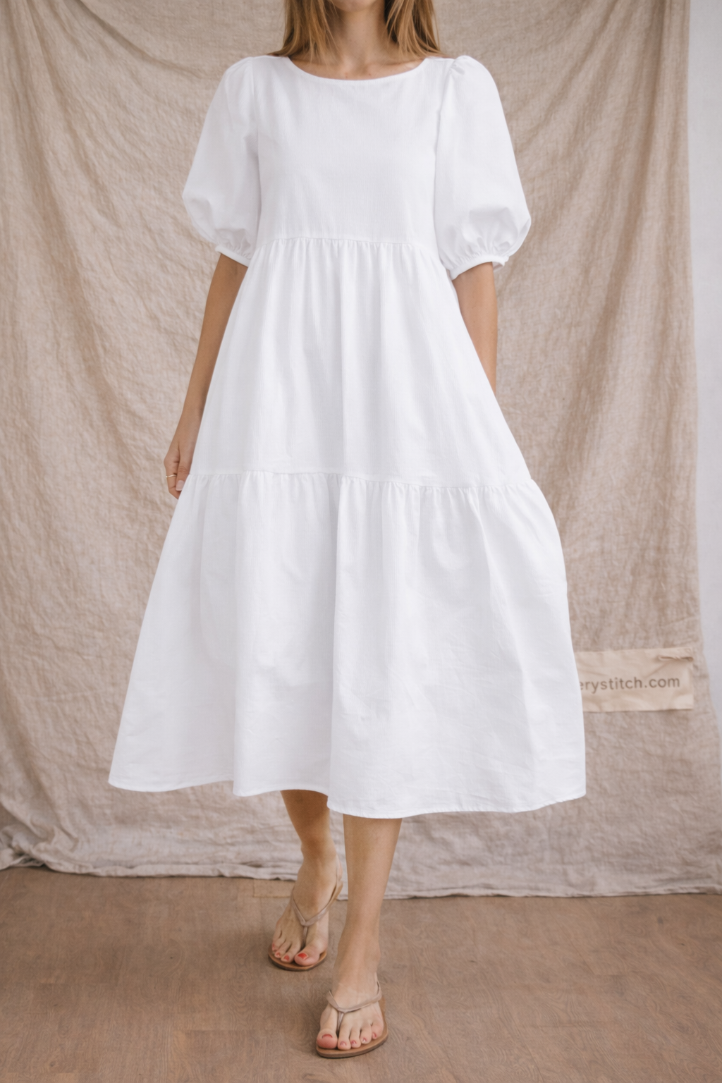 Women’s Casual Puff Sleeve Midi Dress – Loose Fit Tiered Summer Dress